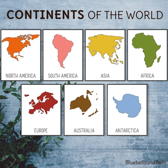 Continent Flash Cards Printable World Map Continent Match Printable 