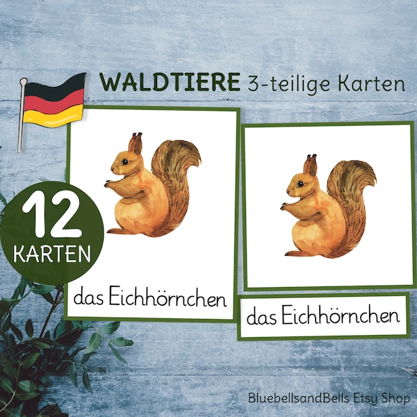 Waldtiere Montessori 3-teilige Karten.