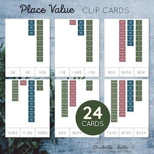 Montessori Stamp game Place value Clip card. Number formation Decimal system Task cards.