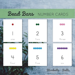 Cartes flash numérotées en perles Montessori. Cartes de comptage imprimables pour les mathématiques préscolaires.
