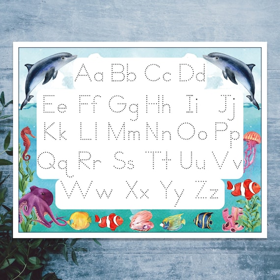 ocean letter tracing worksheet preschool handwriting practice etsy