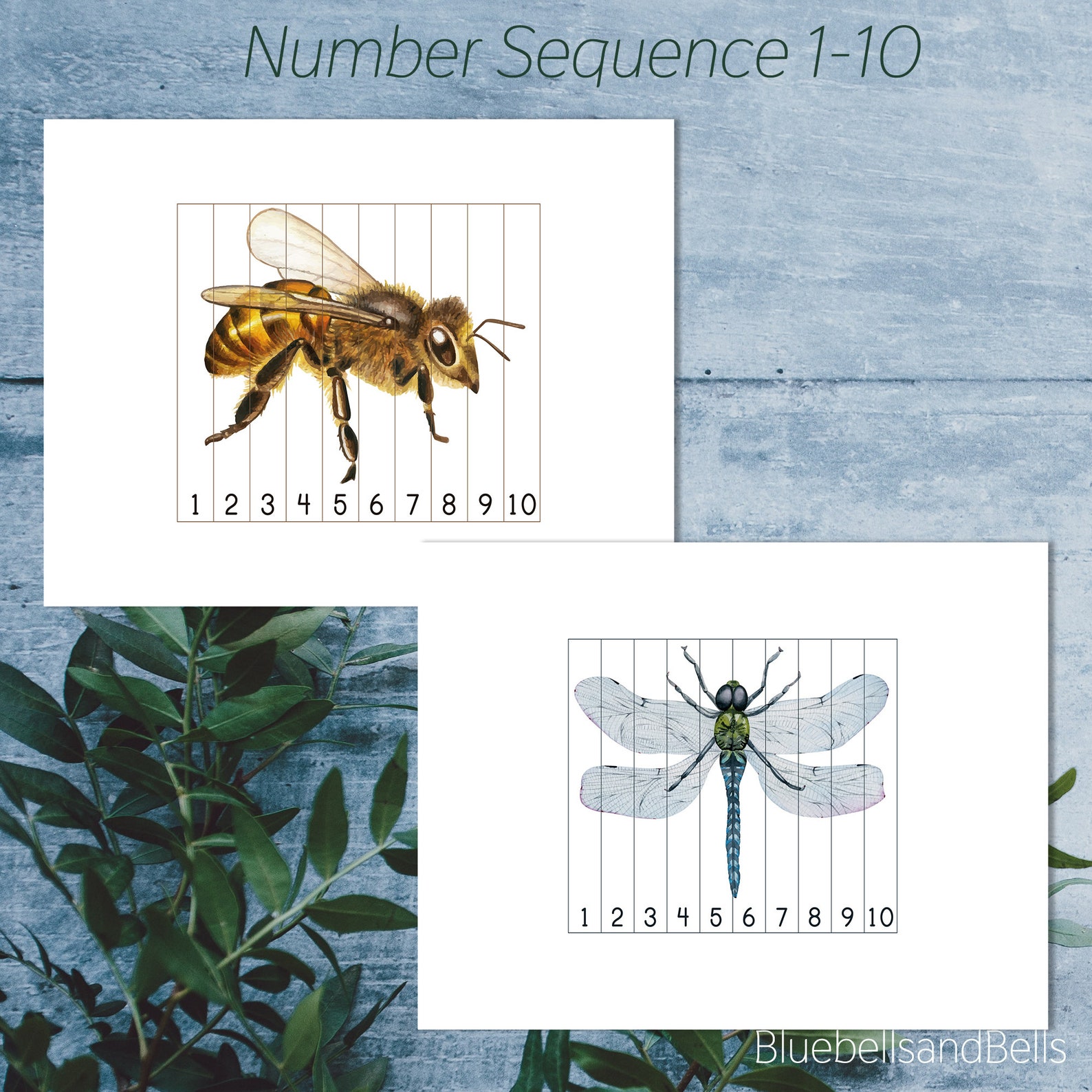 insect preschool printable number sequence puzzles 1 10 etsy