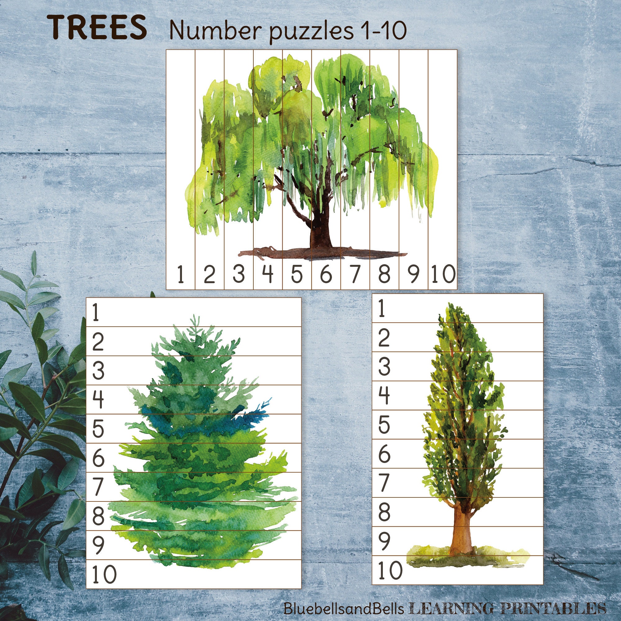 Tree Puzle Math Trees Preschool Printable Puzzle Number Sequence 1-10. Kindergarten ...
