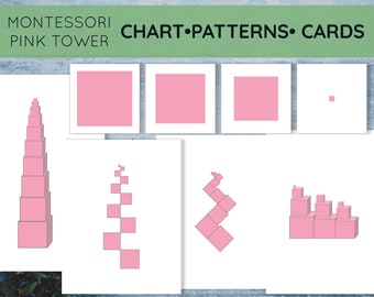 Pink tower printable patterns, matching cards and chart. Montessori toddler, preschool and kindergarten sensorial extension activity.