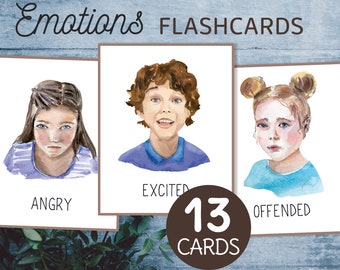 Feelings cards printable. Emotions kids flash cards.