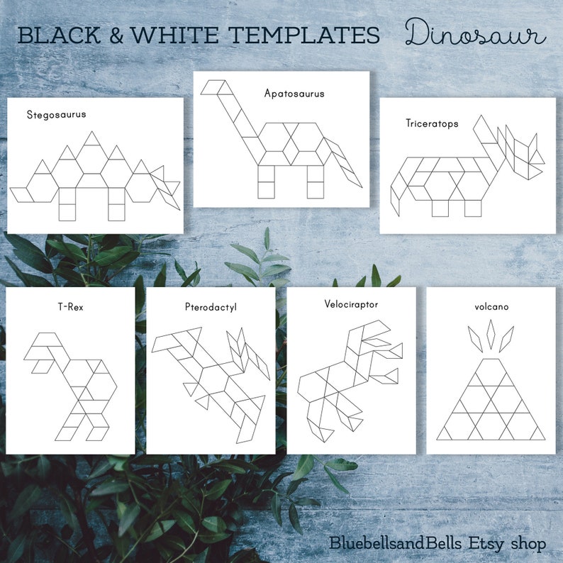 Dinosaur Pattern Blocks Printable Templates. Preschool and - Etsy