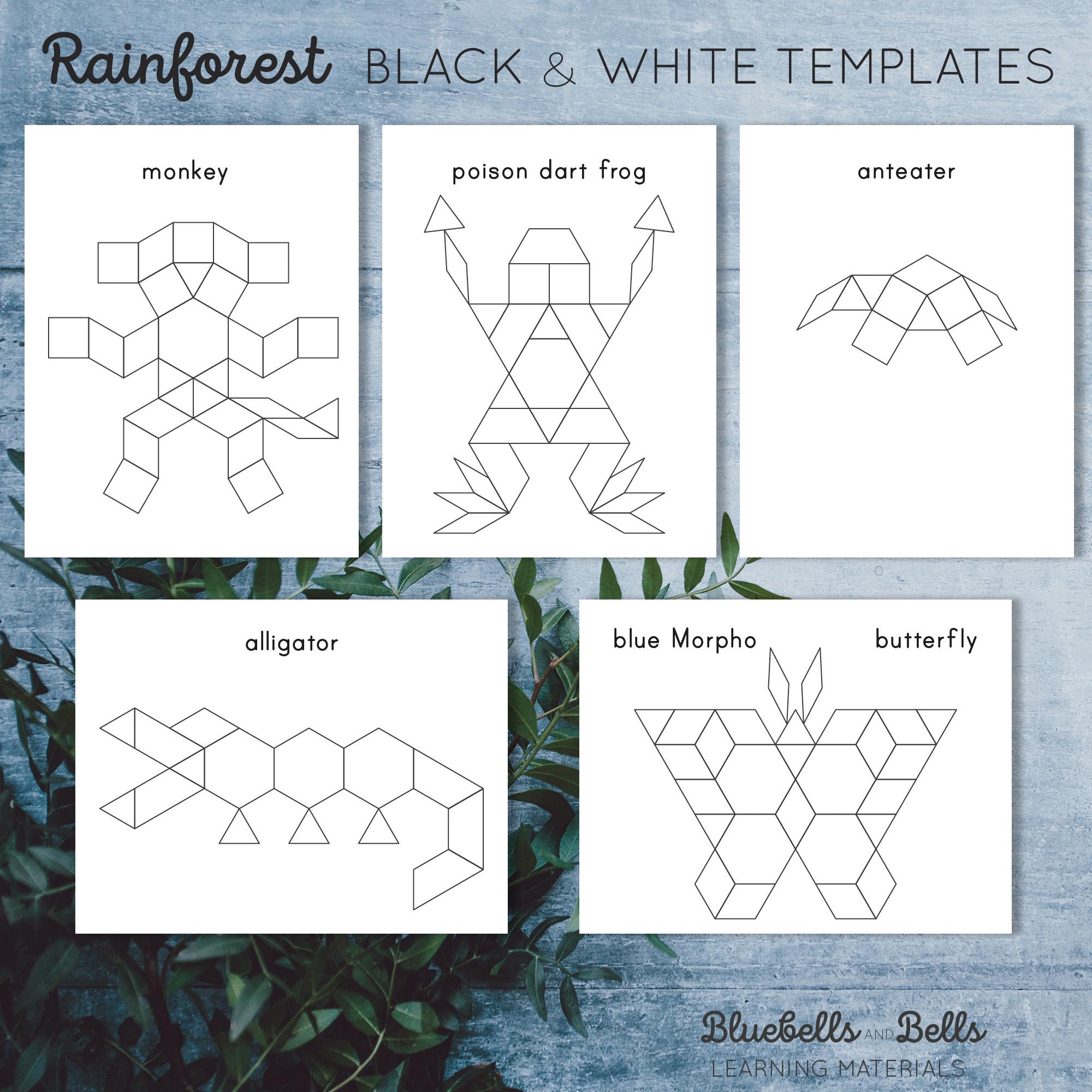 Rainforest Animals Pattern Blocks. Preschool Shape Matching Activity ...