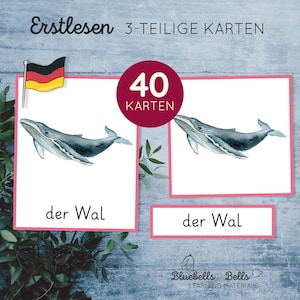 Montessori druckbares Sprachmaterial. Dreiteilige Karten mit einsilbigen Wörtern zum Erstlesen.