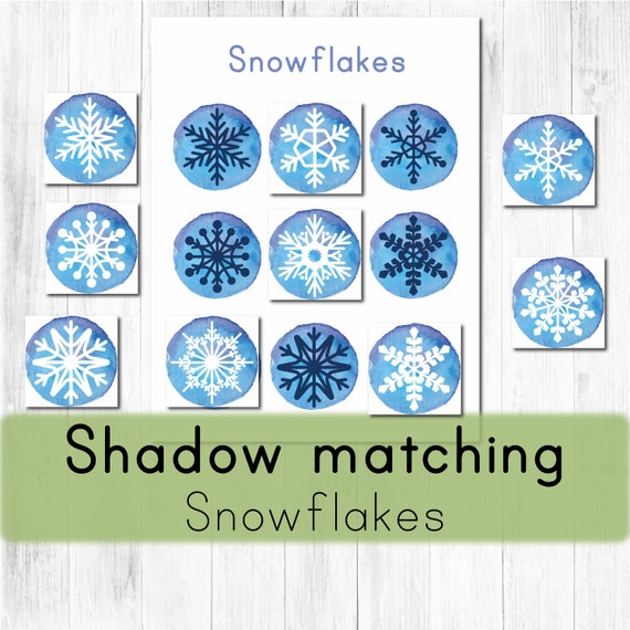 Snowflake shadow matching cards. Montessori winter printable
