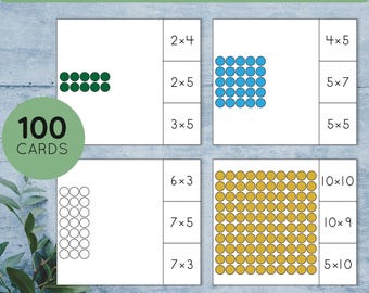Montessori Bead Bar Multiplication Clip Cards Arrays. Kindergarten and Elementary school math printable.