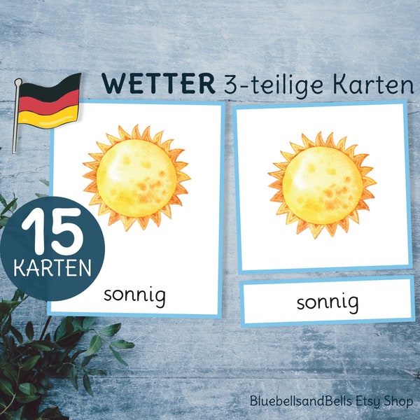 Wetter Montessori 3-teilige Karten. Vorschule und Kindergarten druckbares Sprachmaterial.