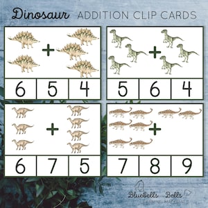 Dinosaur Count and Clip Cards Addition 1-10. Preschool and Kindergarten ...
