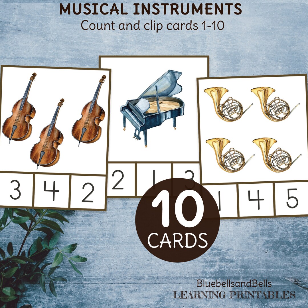 Preschool Count and Clip Cards Musical Instruments. Math Printable ...