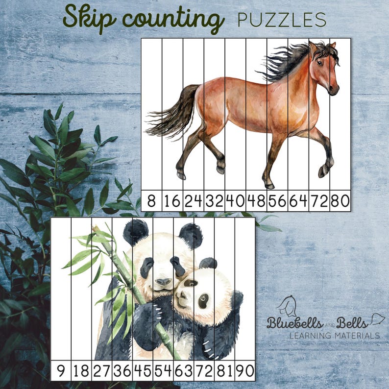 Skip counting puzzles numbers 2-12. Montessori math printable. image 6