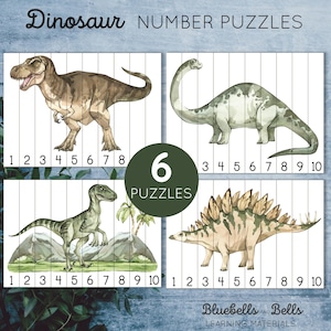 Dinosaur Puzzle Number sequence 1-10. Montessori preschool printable math activity.