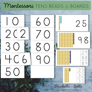 Cartes et feuilles de travail Montessori TENS Beads and Boards. Maternelle Mathématiques 20-100 activités.