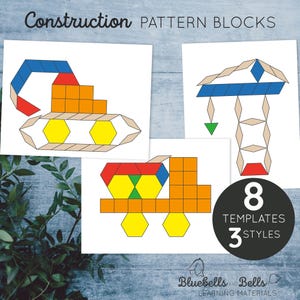 Modelos de blocos de padrões de construção. Atividade para impressão de combinação de formas.
