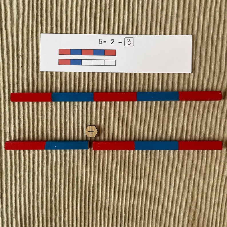 Montessori number rods Addition printable. Missing addend equation worksheets. Subtraction to ten 1st grade and Kindergarten math printable. image 6