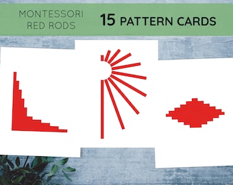 Montessori Red rods pattern cards. Sensorial extension printable activity.