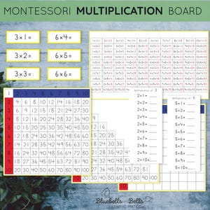 Tableau de multiplication Montessori imprimable, graphiques, livrets, feuilles de calcul, feuillets d'équations. Activité mathématique à la maternelle et au primaire.