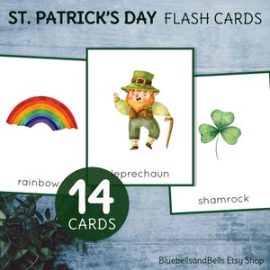 Cartes flash de vocabulaire imprimables pour la Saint-Patrick. Cartes de mots printanières pour le préscolaire et la maternelle.