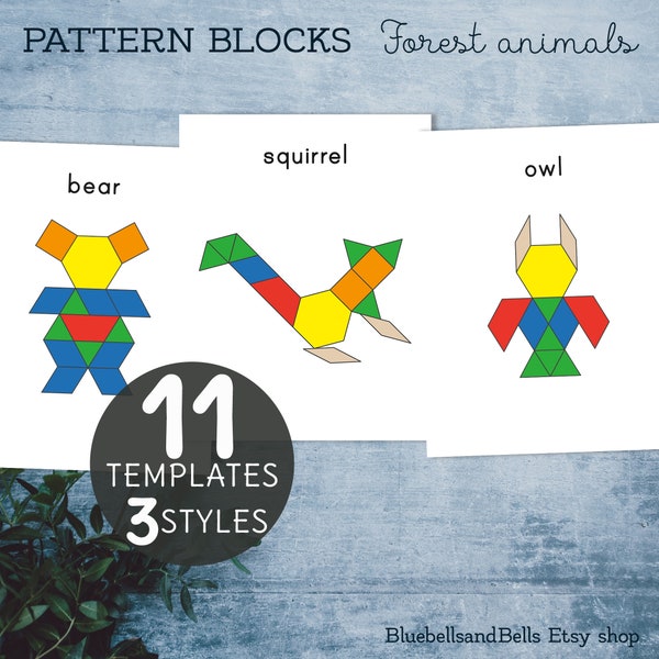 Woodland animals Pattern blocks templates. Preschool and Kindergarten shape matching activity.