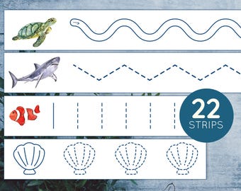 Ocean preschool tracing strips. Pre-writing practice printable worksheets for kindergarten.