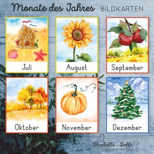 Monate des Jahres Bildkarten und Poster. Kindergarten und Vorschule druckbare Lernkarten. image 3
