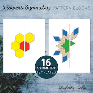 Pattern blocks templates Flower Symmetry. Kindergarten and preschool  shape printable activity.