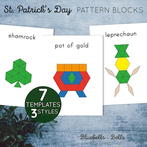 St. Patrick&#39;s Day printable Pattern Blocks Templates. Preschool and Kindergarten shape matching activity.
