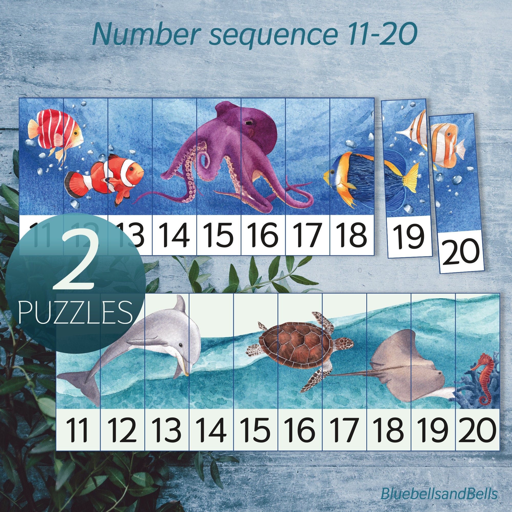 ocean preschool printable number sequence 11 20 puzzle etsy