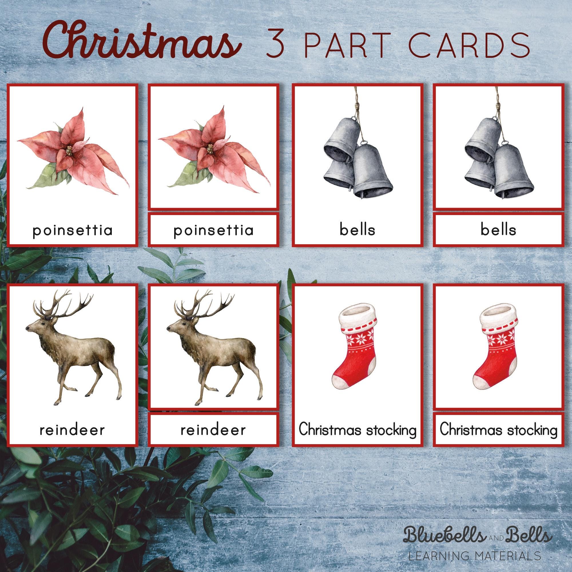 Christmas Montessori Printable 3 Part Cards. Christmas Word Cards for ...