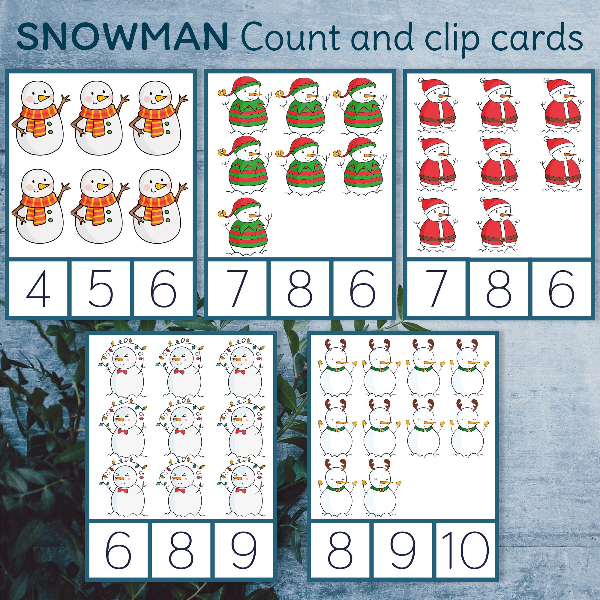 Snowman Count and Clip Cards 1-10. Winter Printable Preschool - Etsy