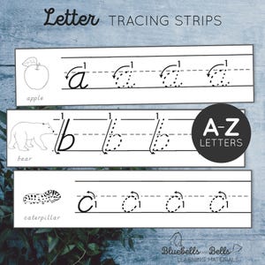 Folhas de exercícios de traçado de letras D'Nealian. Atividade de caligrafia de manuscrito Montessori.