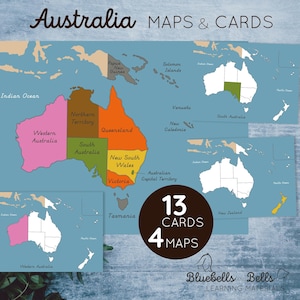 Australien und Ozeanien Montessori Karten und Karten.