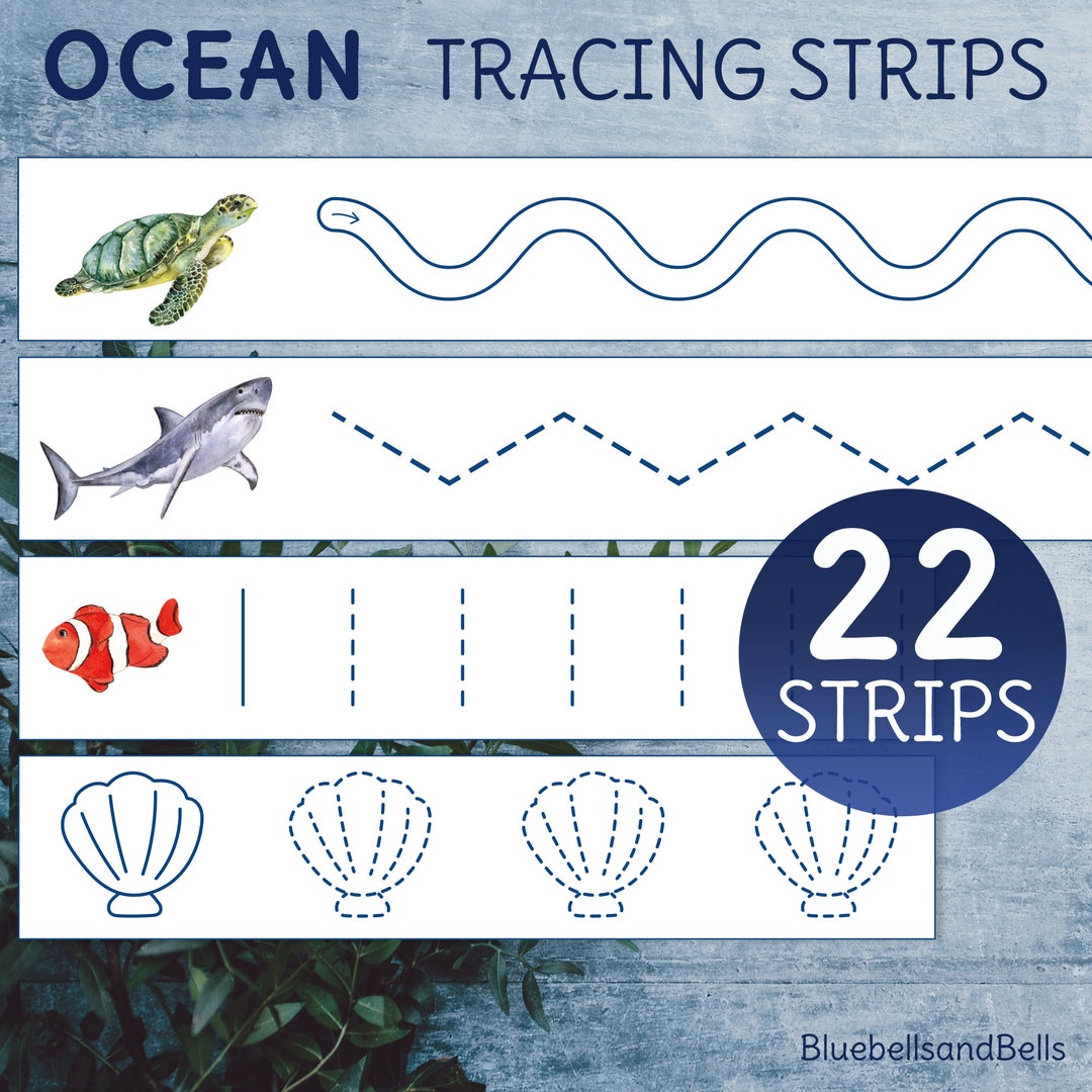 Ocean Preschool Tracing Strips. Prewriting Practice Printable
