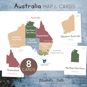 Australien Karte Bundesstaaten Hauptstädte Karten. Klassenzimmer für Kinder zum Ausdrucken.