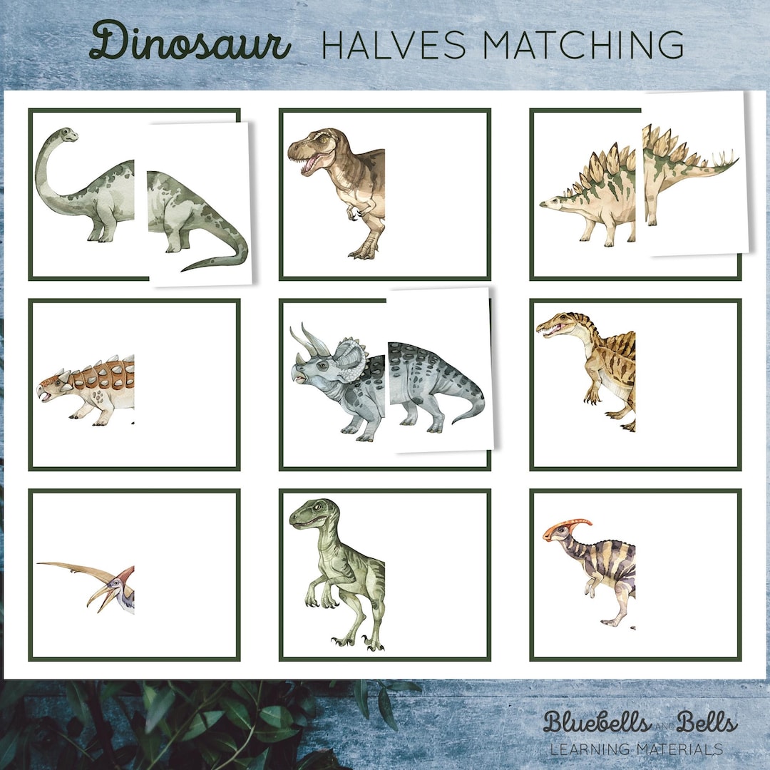 Dinosaur Puzzle Printable. Halves Matching Activity for Toddlers and ...