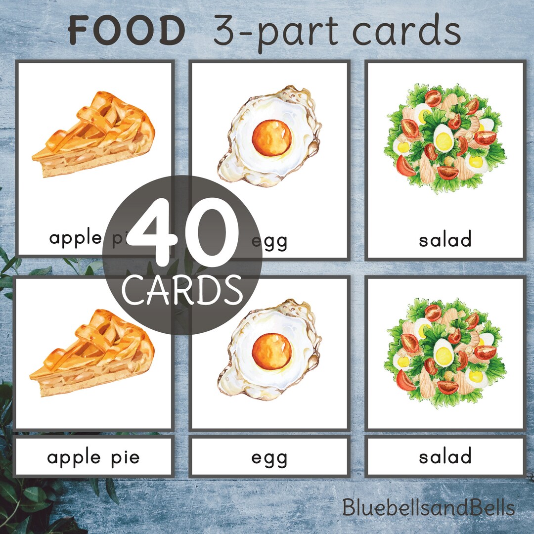 Montessori Printable Food 3 Part Cards. Preschool and Kindergarten ...