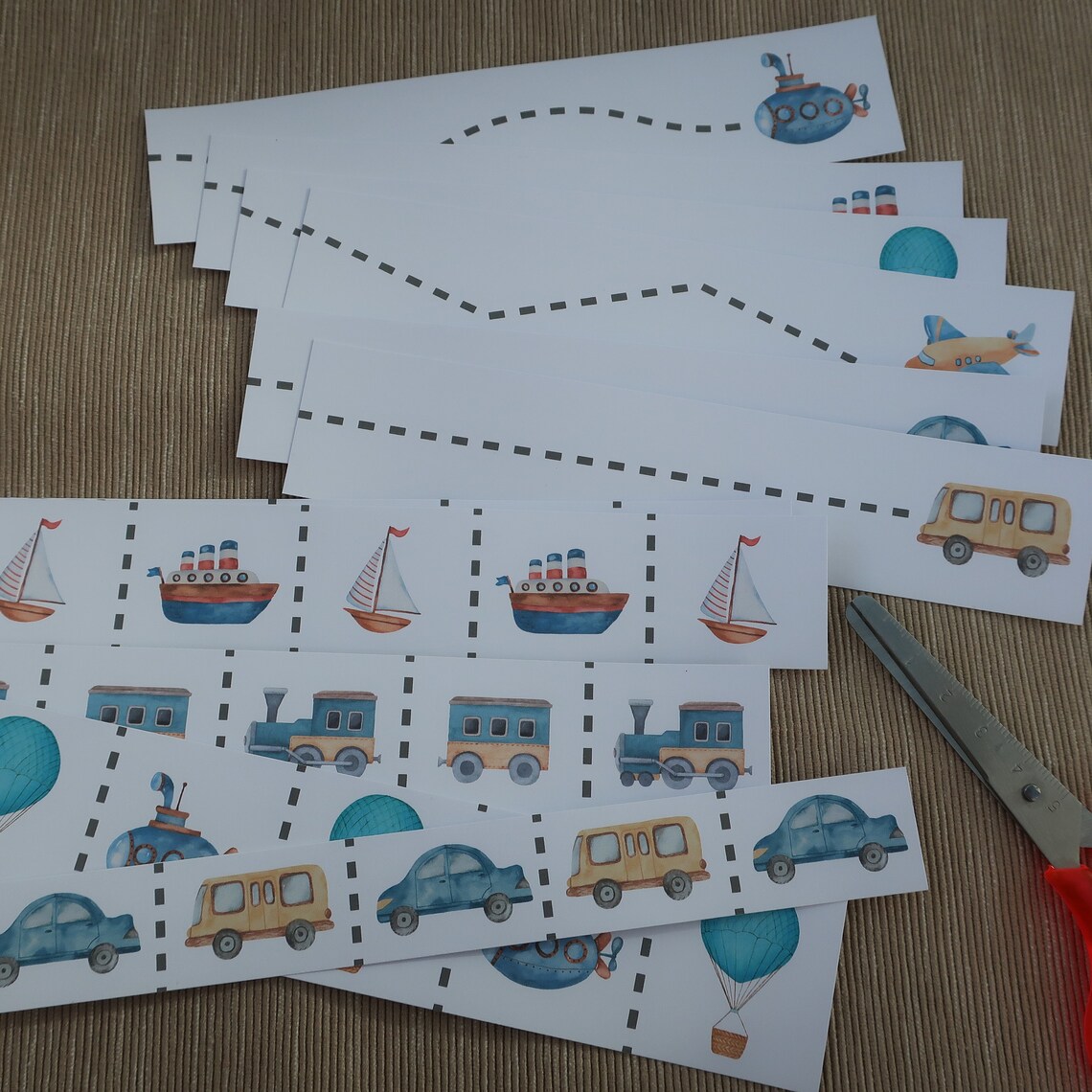 Montessori Printable Cutting Practice Strips Transportation. - Etsy