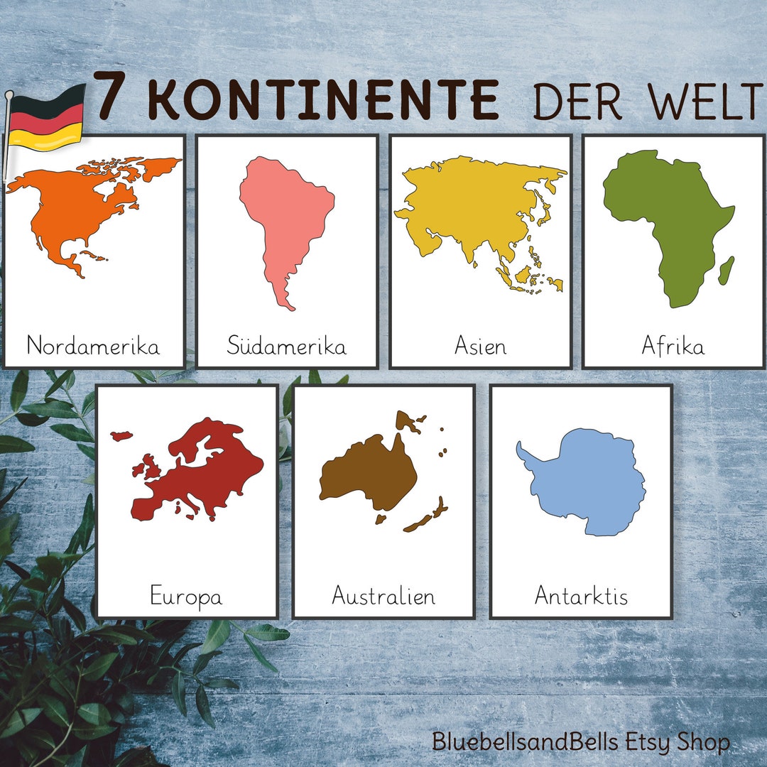  Montessori Kontinente Der Welt Lernkarten. Kindergarten Und Vorschule Motiv 