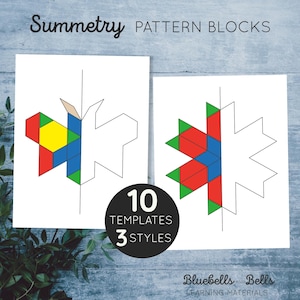 Pattern blocks templates Symmetry. Kindergarten and preschool shape printable activity.