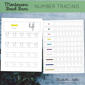 Montessori  bead stair Number tracing worksheets. Kindergarten handwriting printable.
