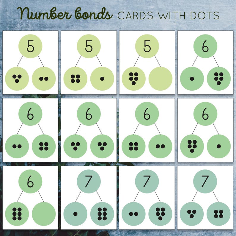 Number bonds flash cards and task cards. Math printable for kindergarten and 1st grade. image 3