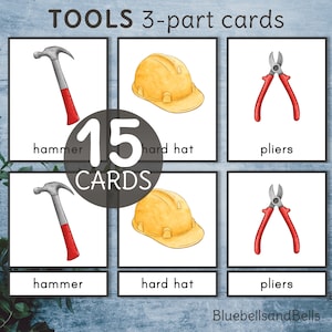 Outils Cartes Montessori imprimables en trois parties. Fiches de vocabulaire préscolaire et maternelle correspondant à l'activité.