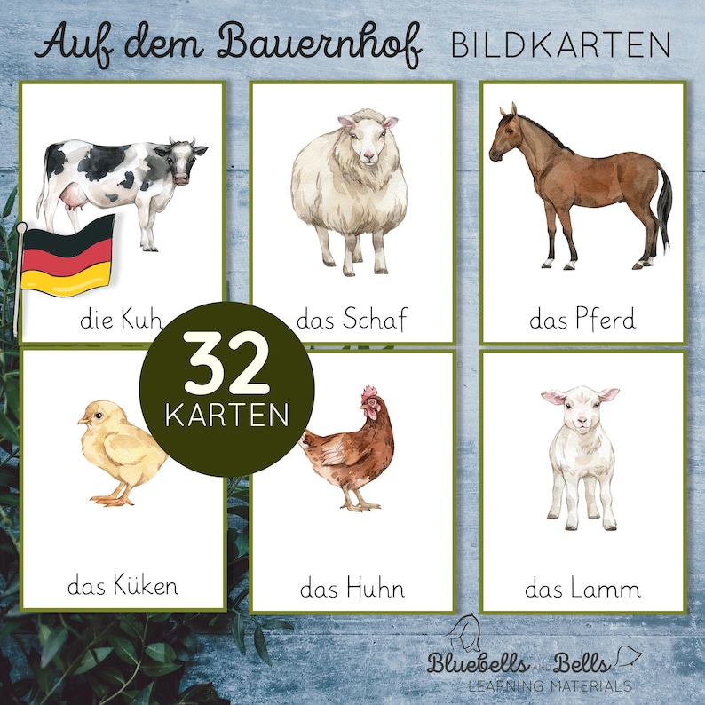 Bauernhoftiere Bildkarten. Lernkarten Deutsche Sprache Für Kleinkinder
