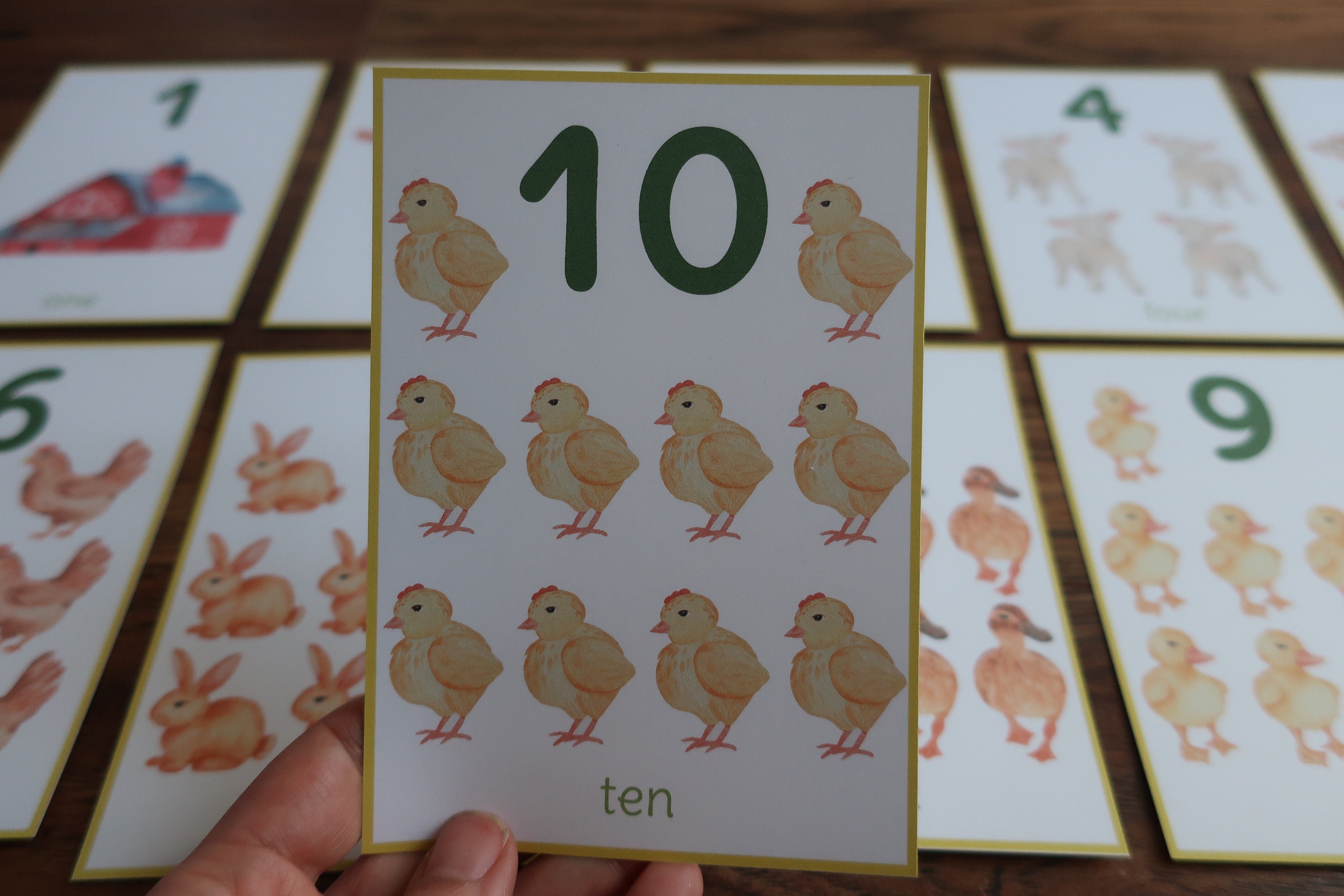 farm animal number 1 10 flash cards toddler watercolor etsy
