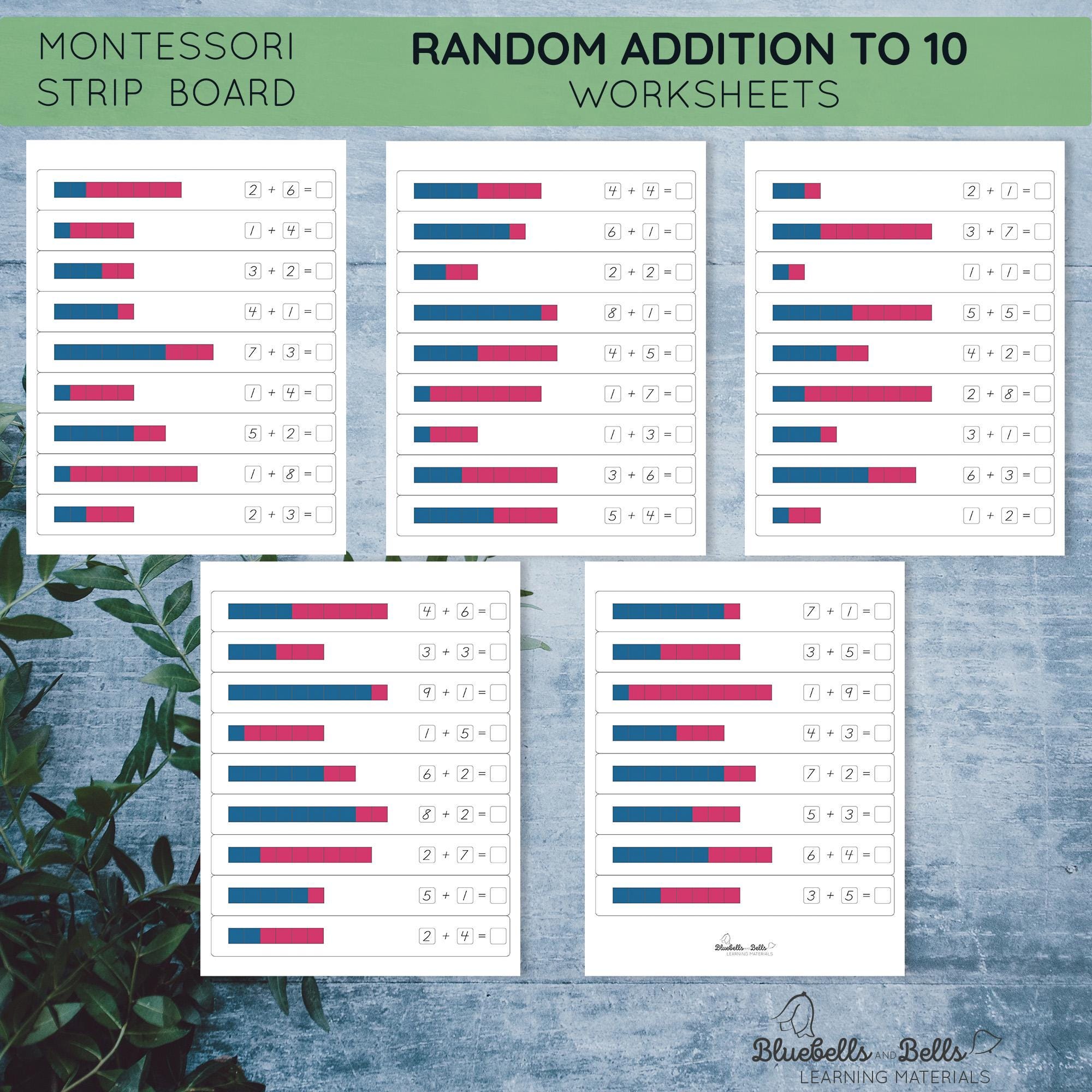 Montessori Addition to 10 Worksheets. Addition Strip Board Extension ...