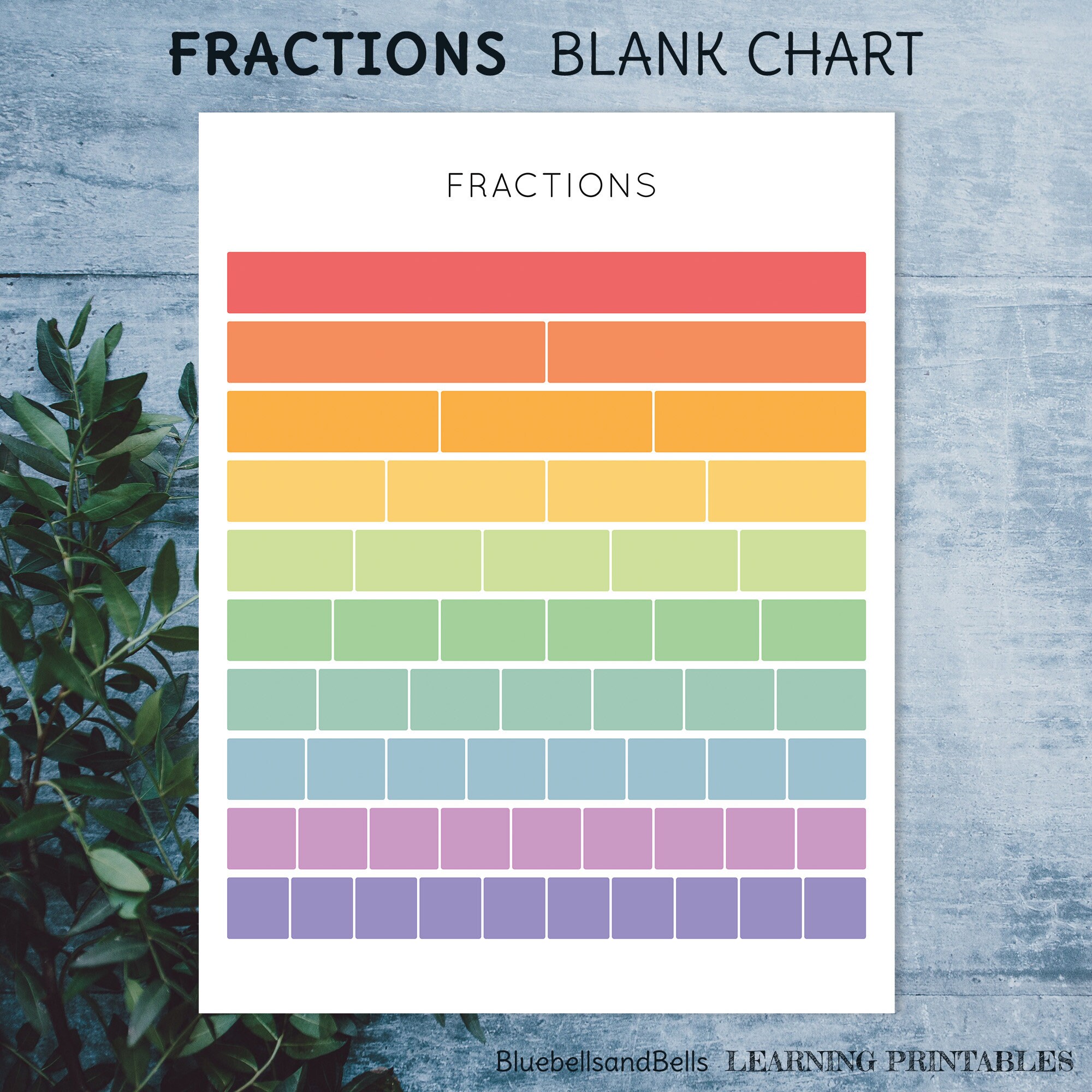 Fraction Chart Empty Fractions Chart. Educational Poster. Classroom Math Printable for ...