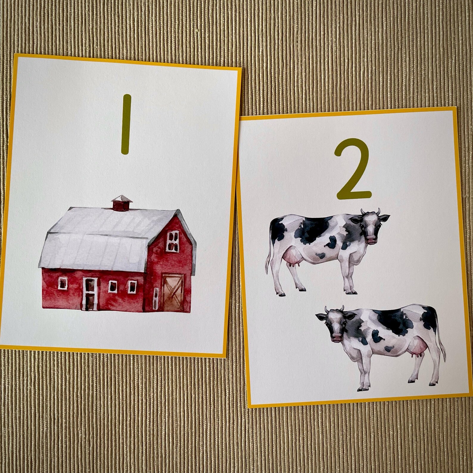 Farm Animal Number 1-10 Flash Cards. Toddler Watercolor Printable ...